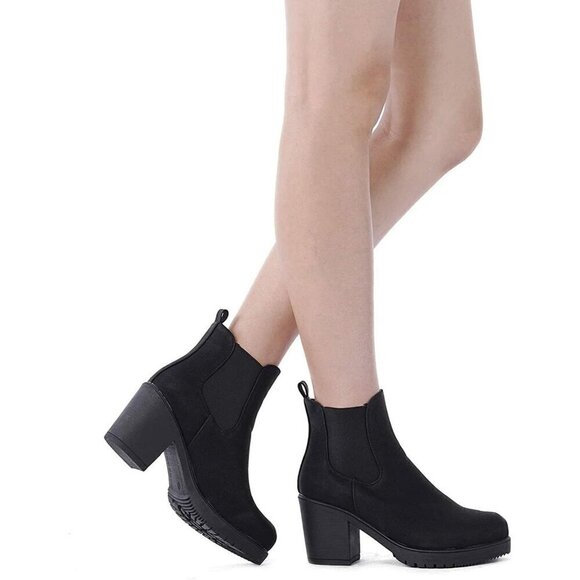 DREAM PAIRS Women's High Chunky Heel Black Elastic Fall Heeld Ankle Boots - Picture 5 of 8